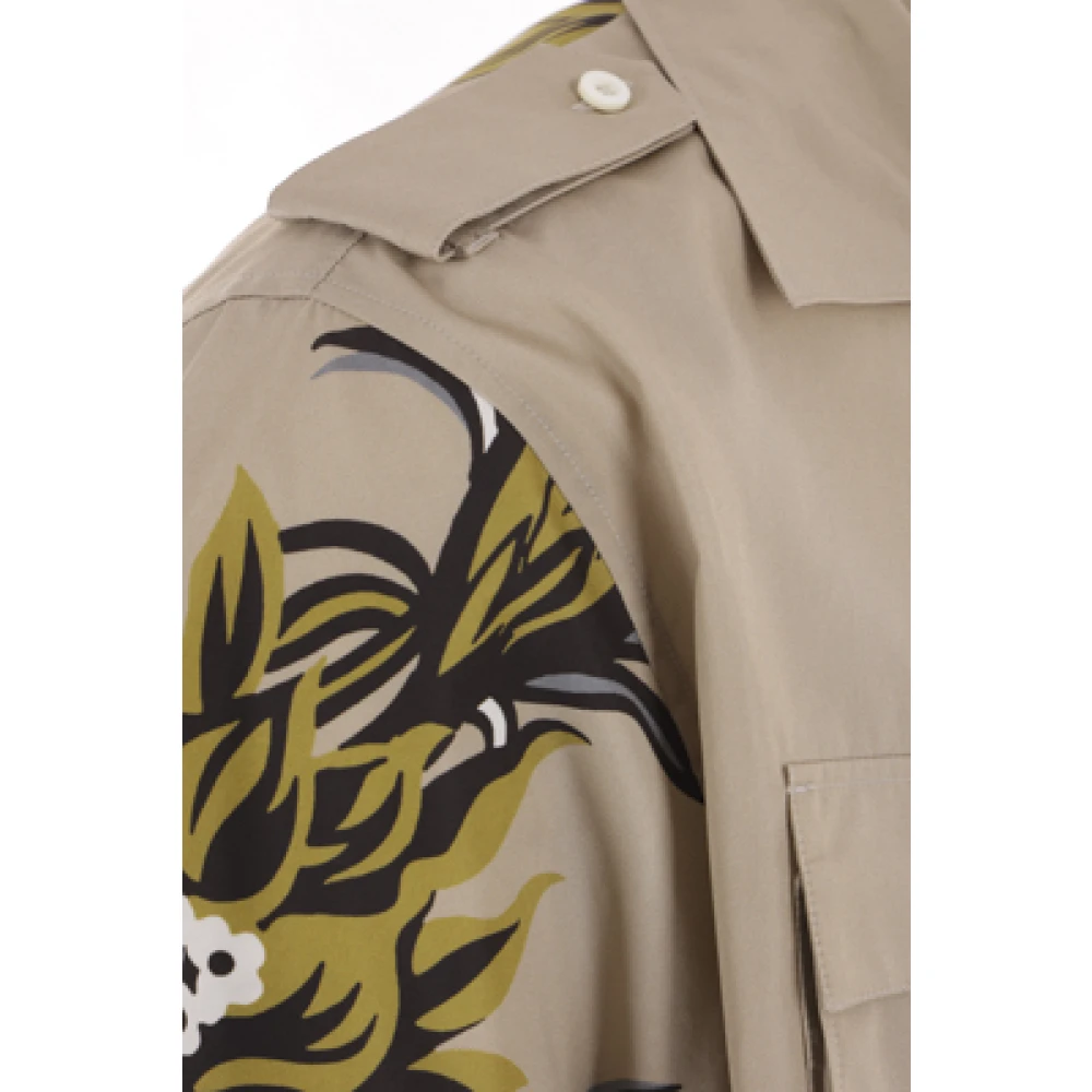 Prada Bloemen Bowling Shirt in Grijs Popeline Multicolor Heren