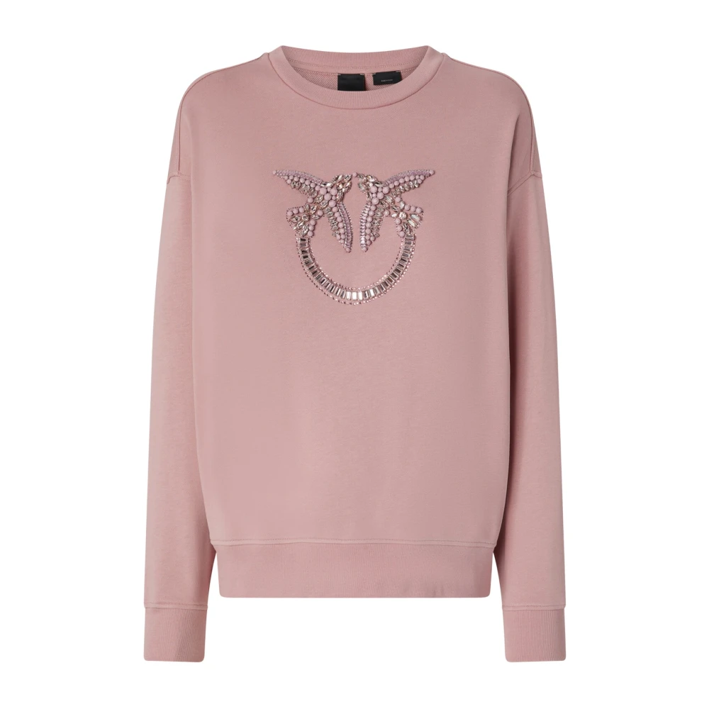 Pinko Love Birds Geborduurde Ronde Hals Sweater Pink Dames