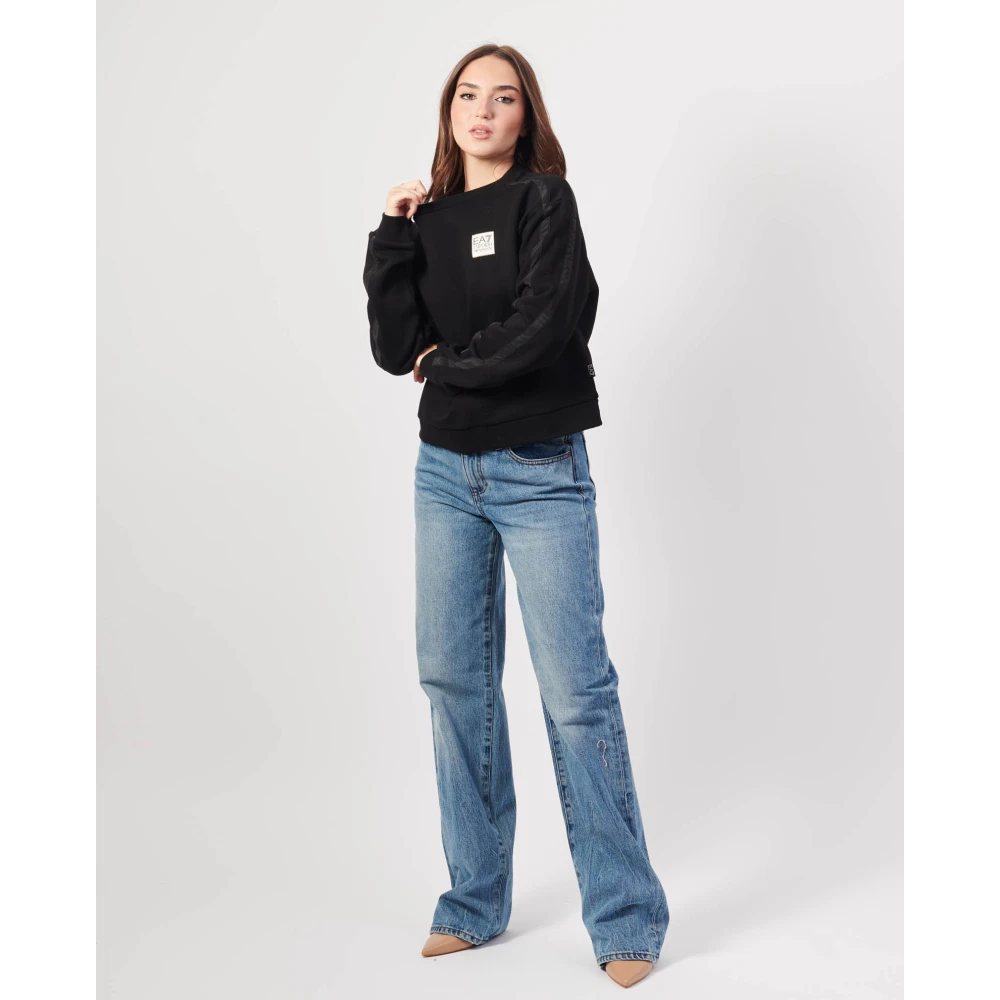 Emporio Armani Zwarte Cropped Sweater met Nylon Inzetstukken Black Dames