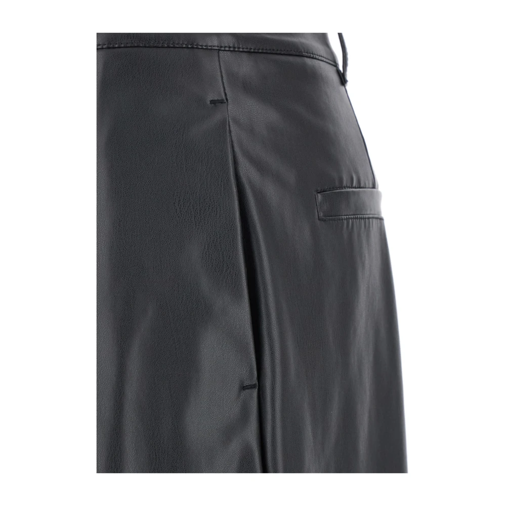 Twinset Eco-Leren Wijde Broek met Logo Plaque Black Dames