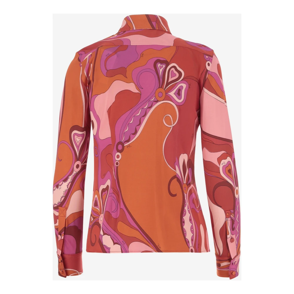 EMILIO PUCCI Satin Jersey Shirt met Orchidee Patroon Orange Dames