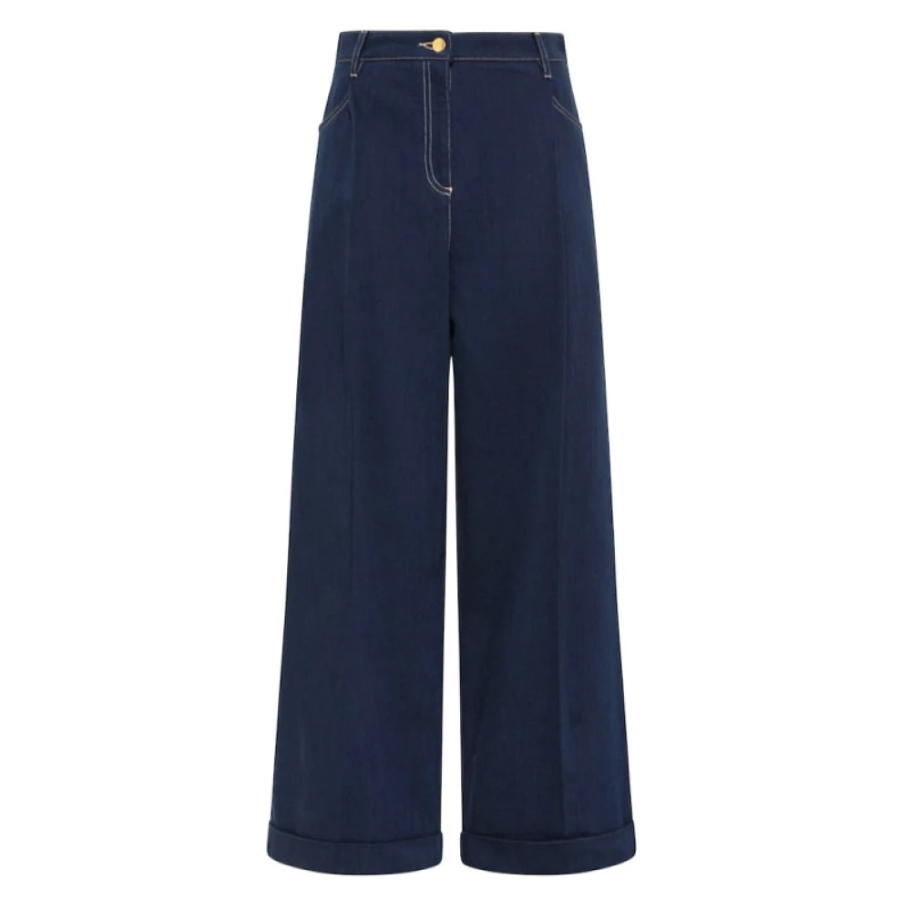 Momoni Sculpturale Wide Leg Denim Broek Blue Dames