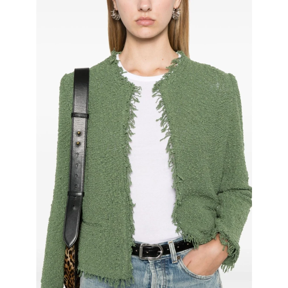 IRO Groene Bouclé Frayed Edge Jas Green Dames