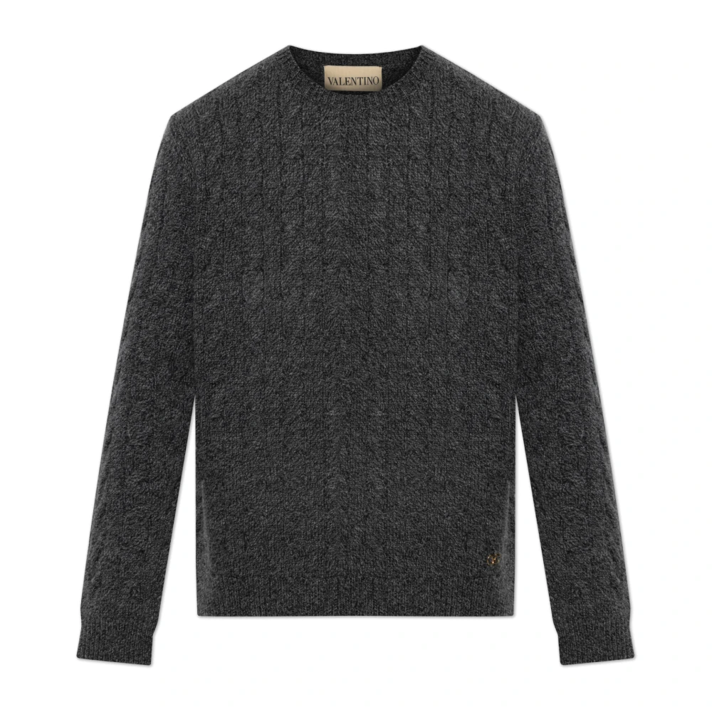 Valentino Garavani Vrouw Grijs Truien & Vesten Dames, S, Wol, Wollen Trui Met Decoratief Breisel