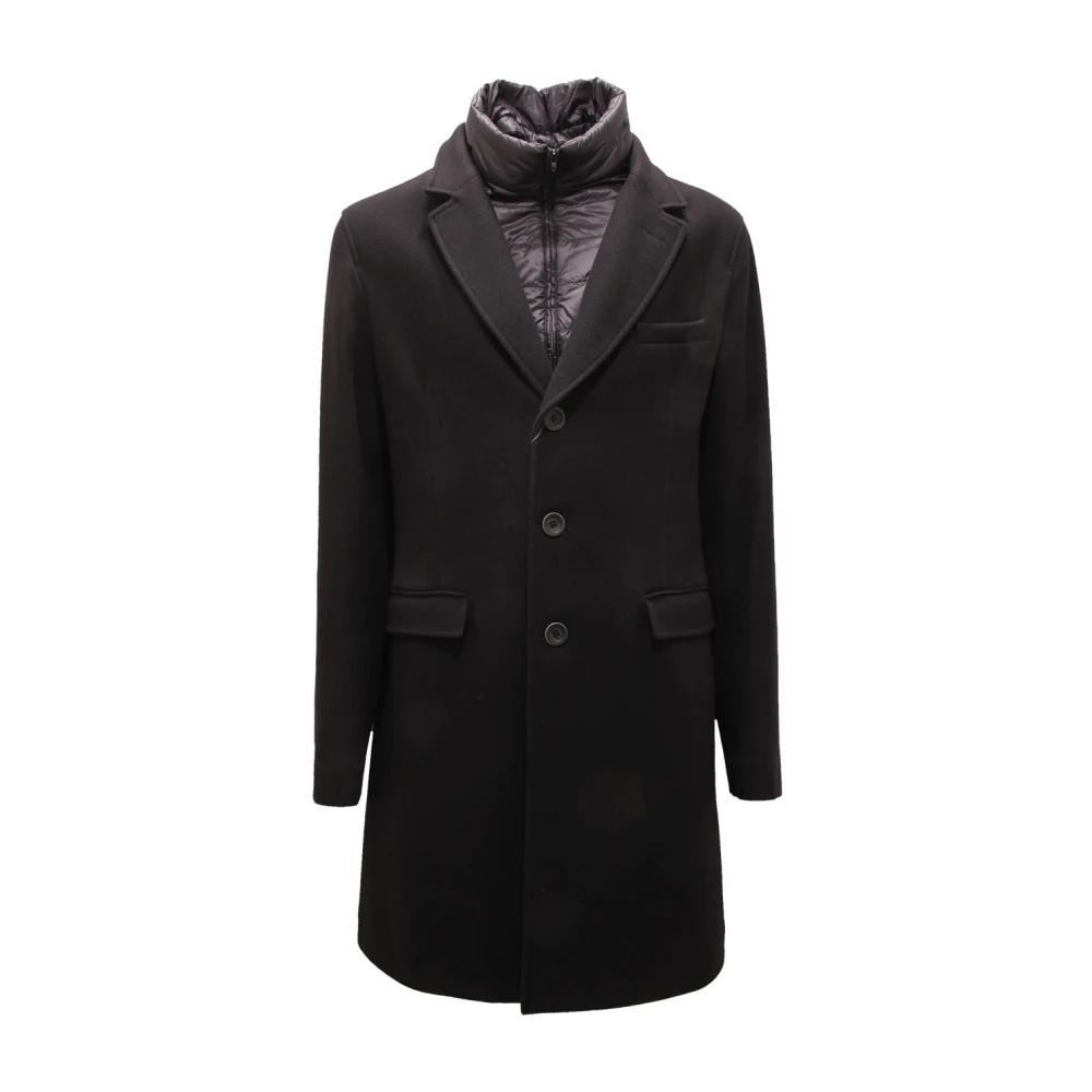 Herno Uomo Nero Cappotto In Lana Con Interno Removibile A Doppio Petto