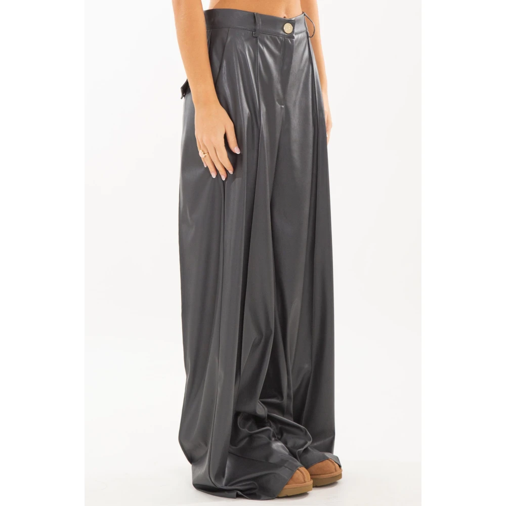 Babylon Wijde Eco-Leren Broek in Grigio Gray Dames