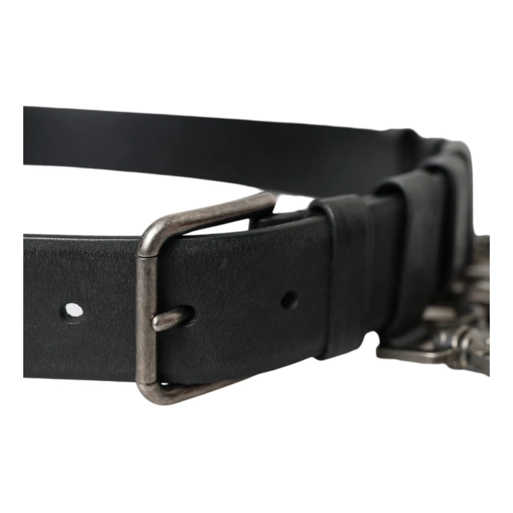 Dolce & Gabbana Zwart Leren Zilveren Gesp Riem Black Heren