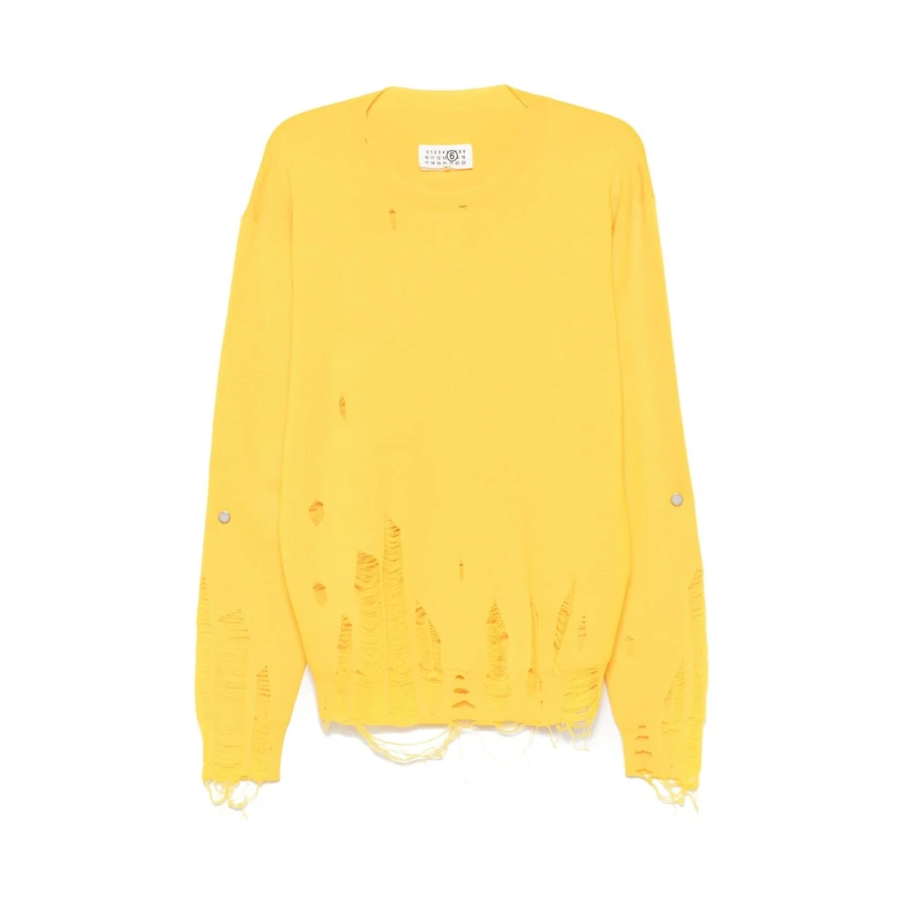 MM6 Maison Margiela Zonnebloemgeel Versleten Gebreide Trui Yellow Heren