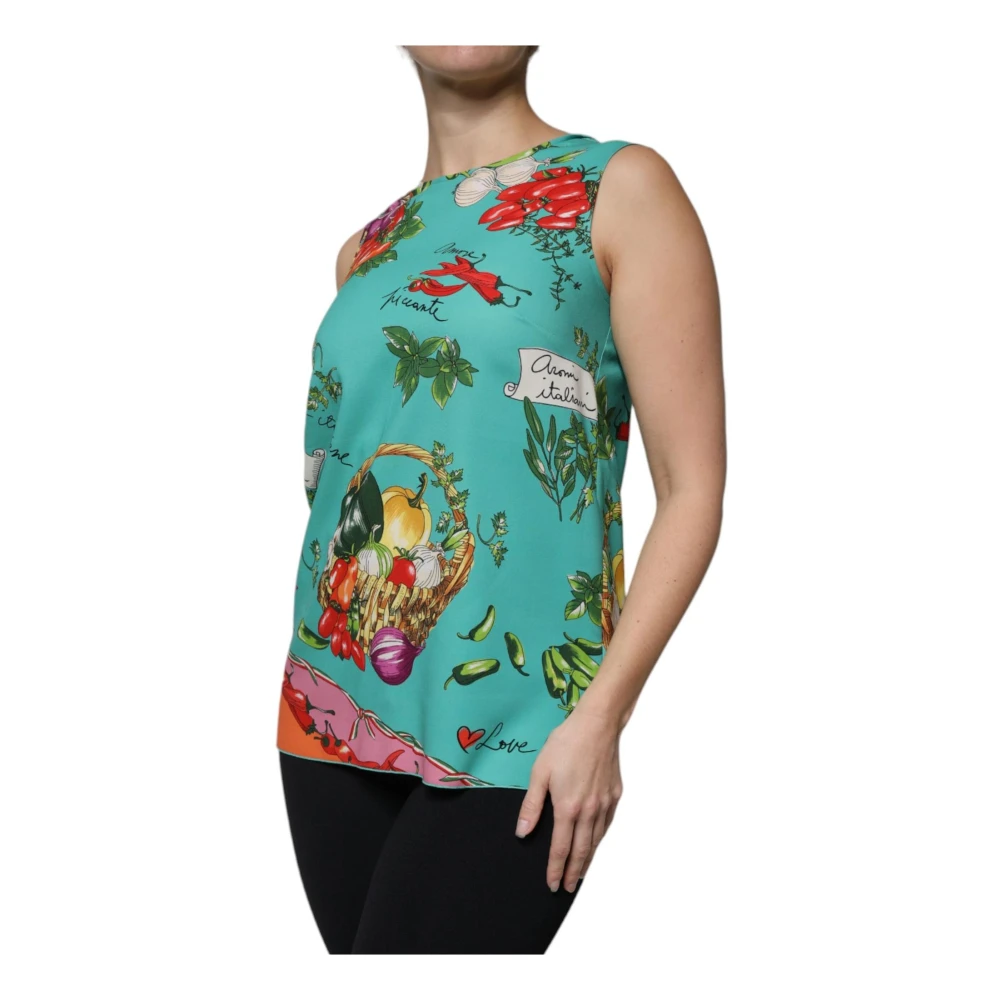Dolce & Gabbana Groente Print Zijden Tanktop Multicolor Dames