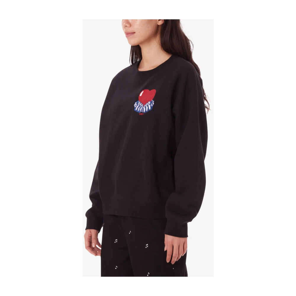 Obey Heart Crew Fleece Zwarte Sweatshirt Black Heren