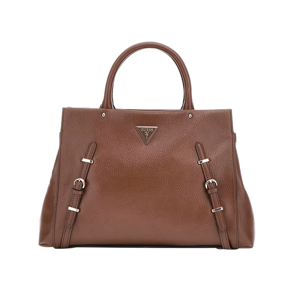 Guess Bruine Leren Schoudertas met Gouden Details Brown Dames