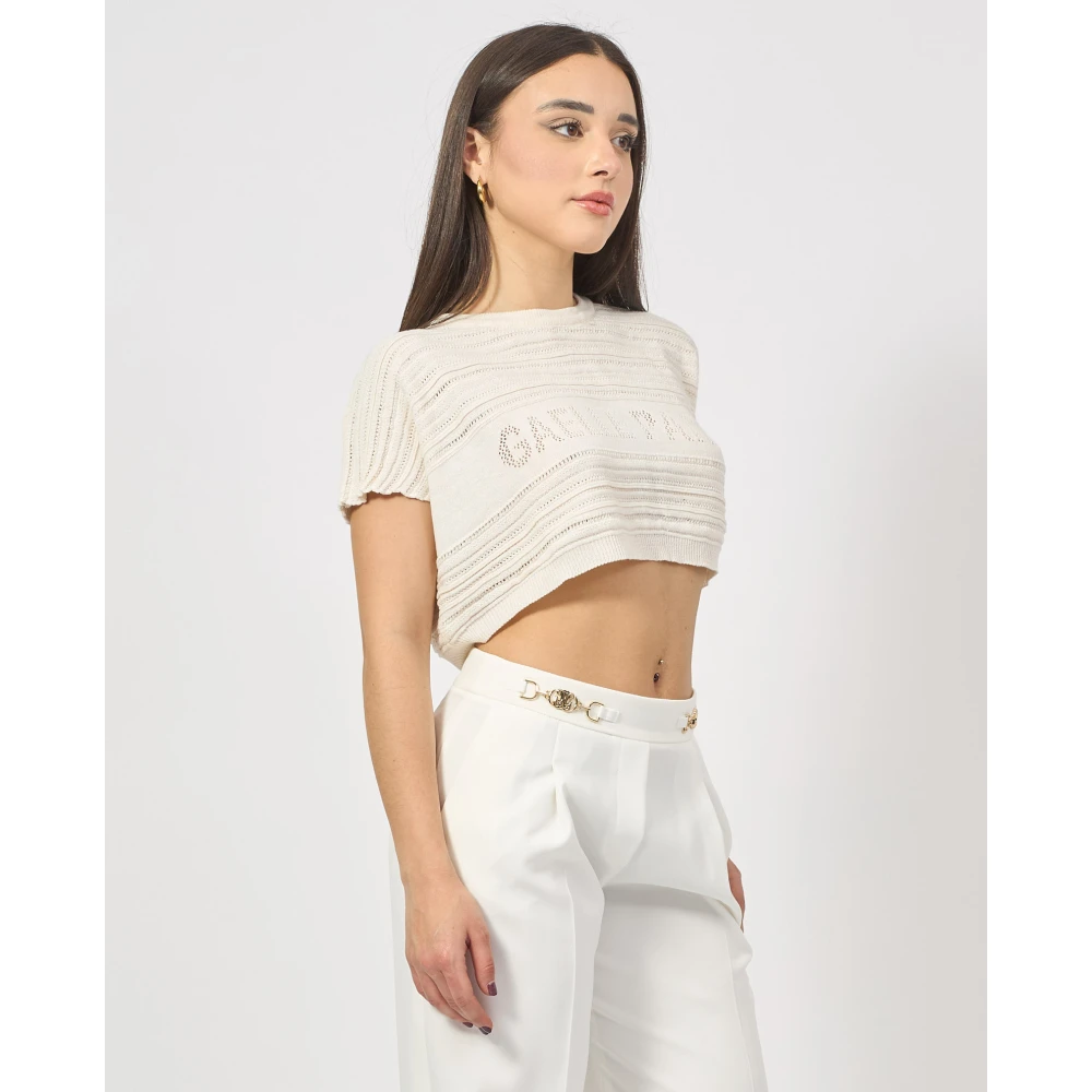 Gaëlle Paris Geknipte geperforeerde logoshirt Beige Dames