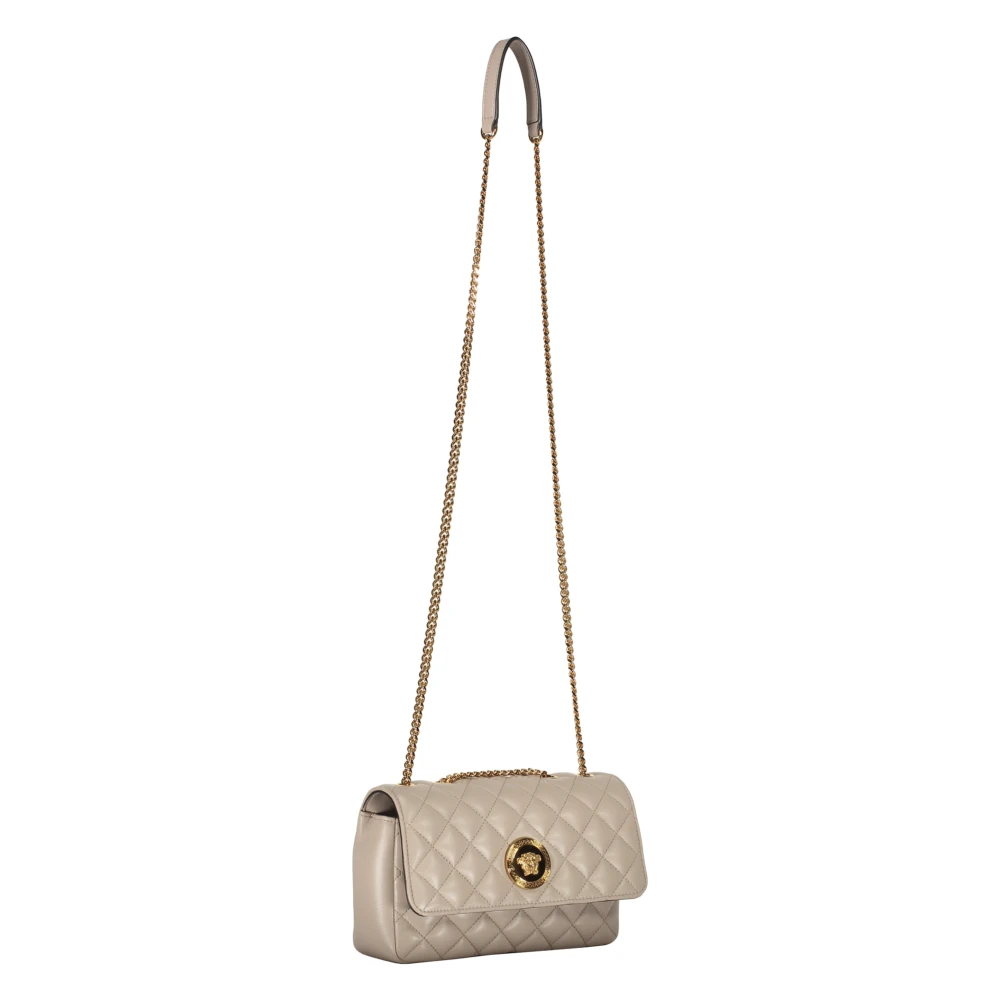 Versace Gewatteerde leren crossbodytas met ketting Beige Dames