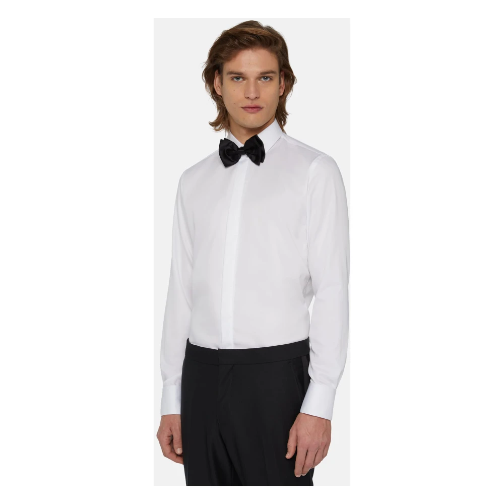 Boggi Milano Katoenen Satijnen Slim Fit Overhemd White Heren