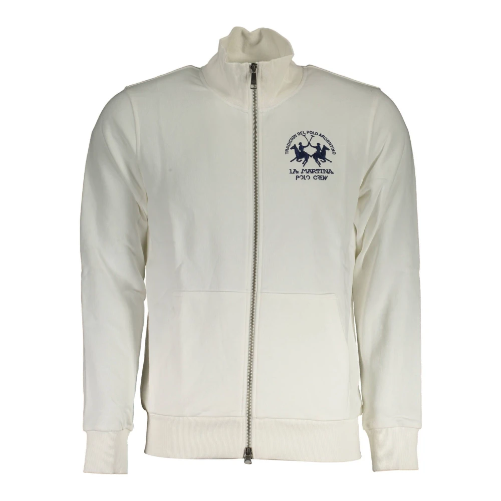 La Martina , Zip-Throughs, Male, White, Xl, White Cotton Jumper With Embroidery