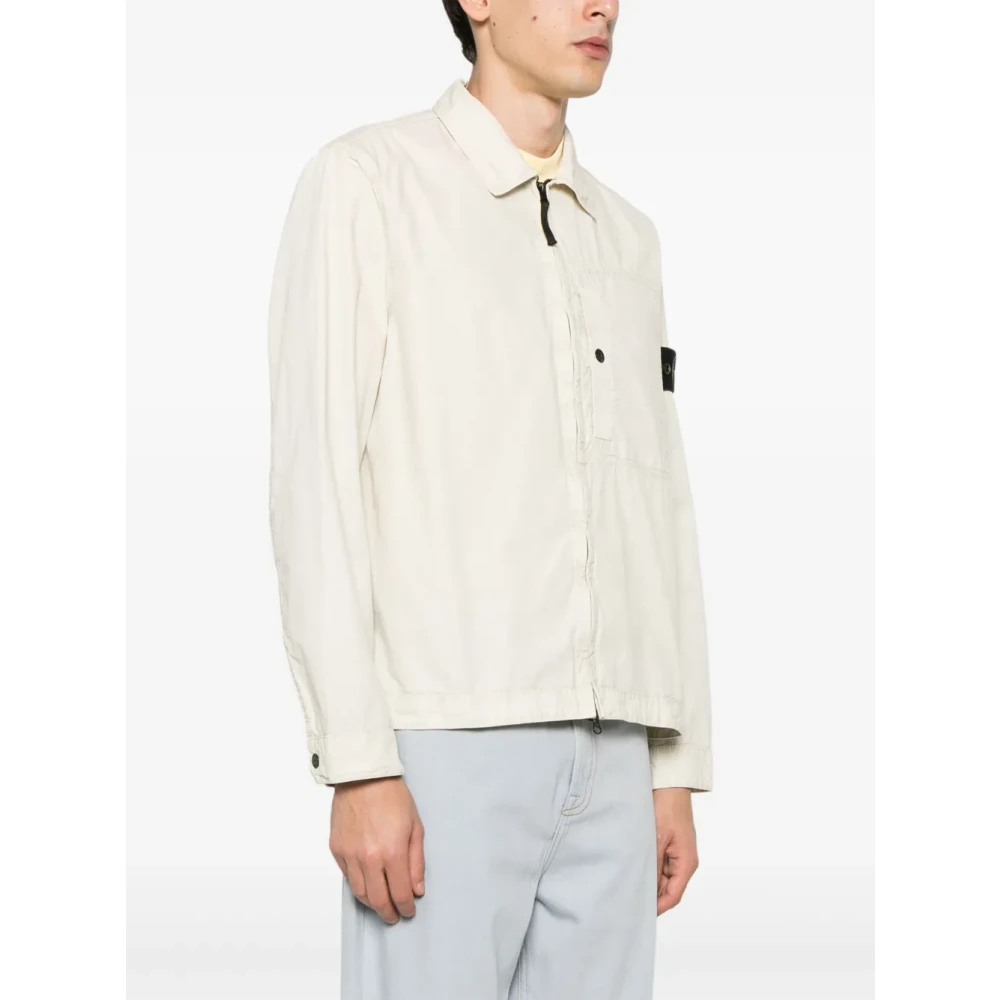 Stone Island Beige Jassen met Badge en Zakken Beige Heren