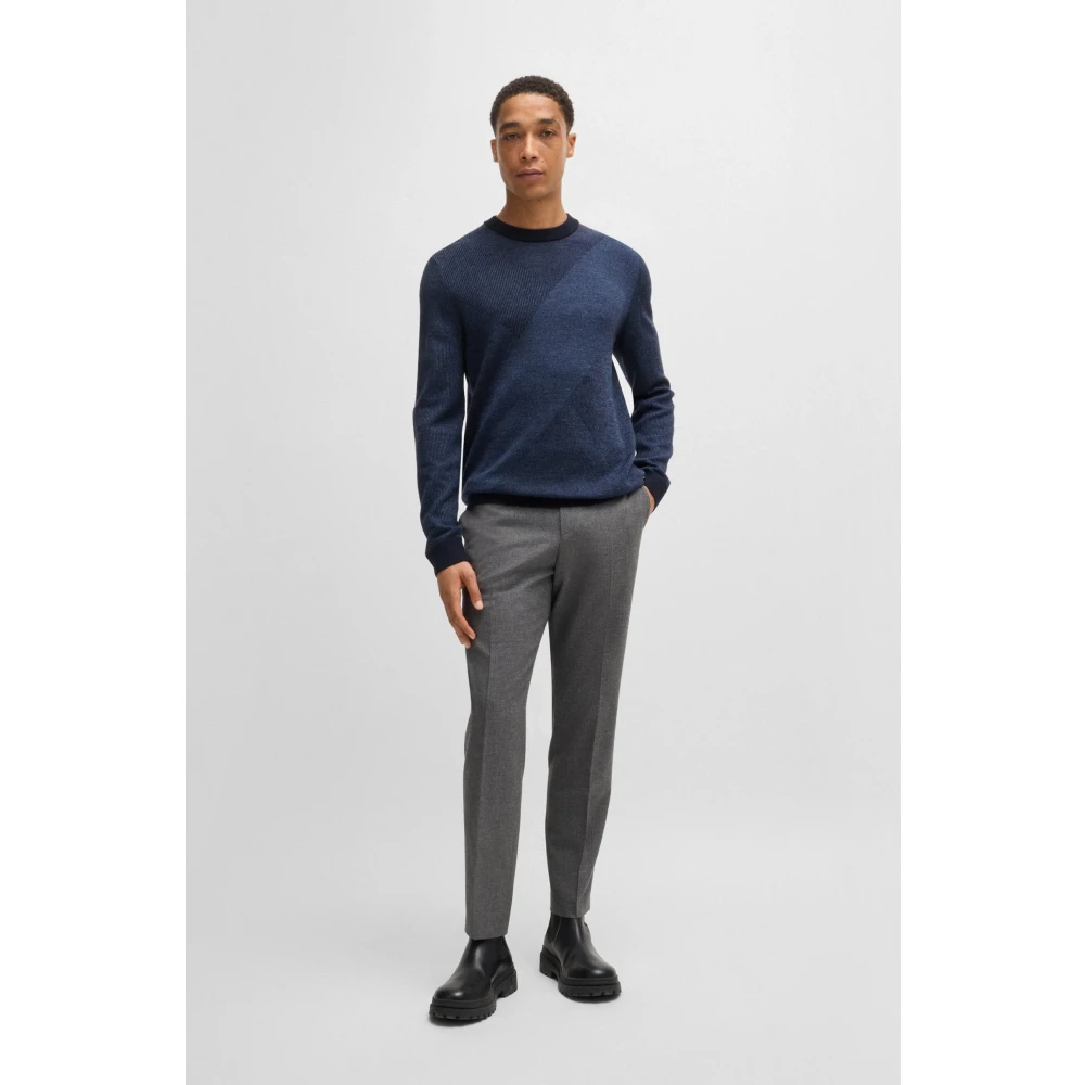 Hugo Boss Blauwe Jacquard Gebreide Trui Blue Heren