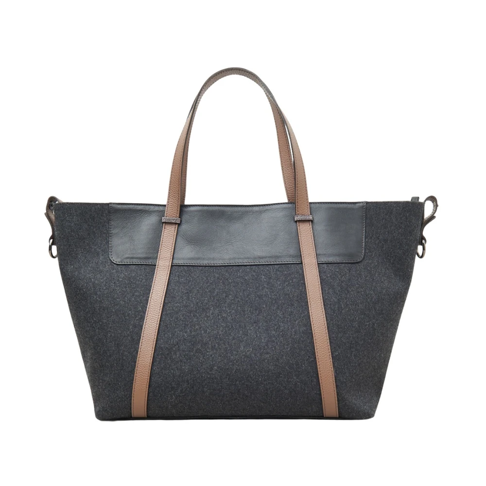 PESERICO Vilt echt leer en Punto Luce trim tote tas Gray Dames