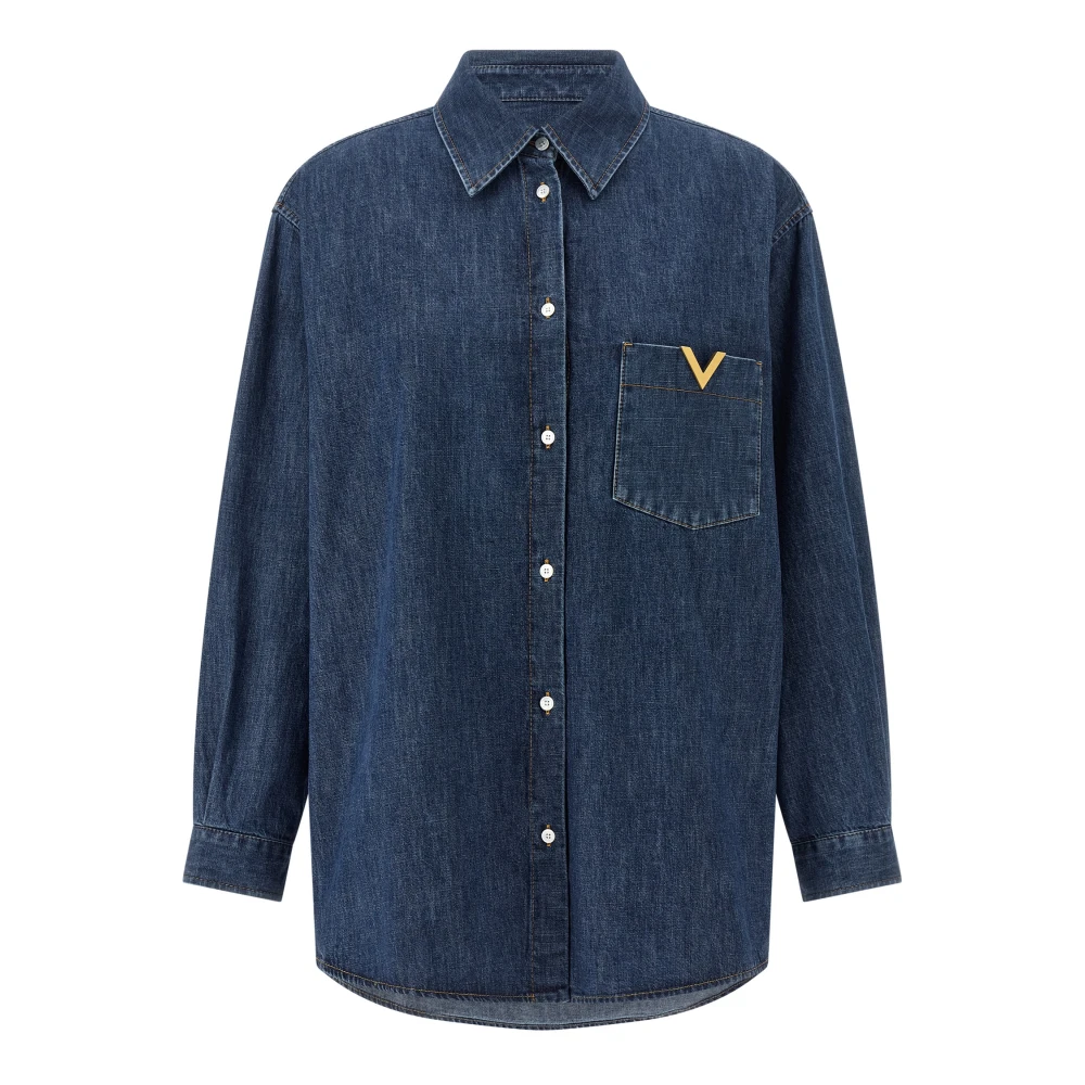 Valentino Garavani Women's Blue Shirts, Xs, Denim Chambray Shirt