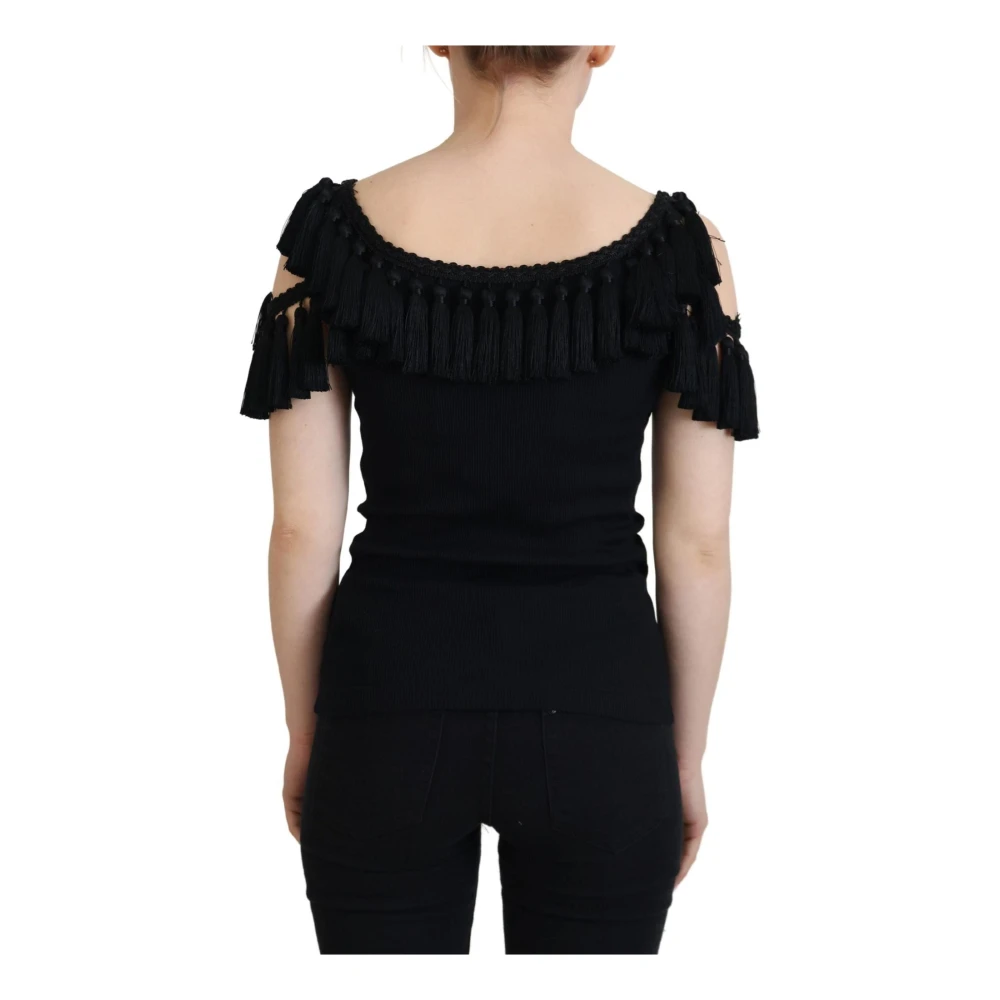 Dolce & Gabbana Geribbelde tanktop met kwast Zwart Black Dames