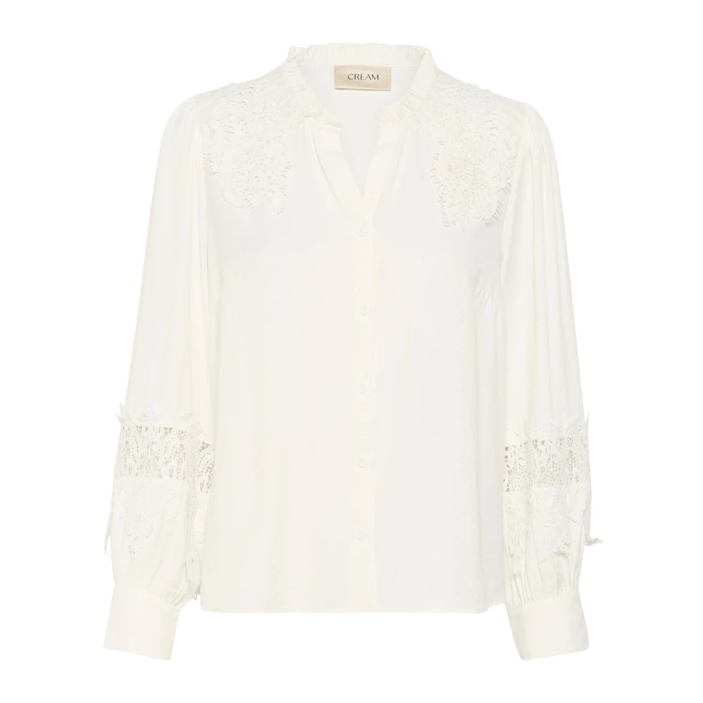 Cream Kanten shirt met pofmouwen White Dames