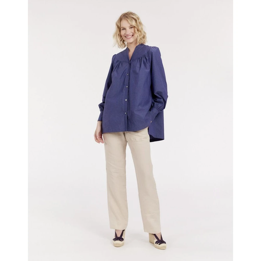 Ines De La Fressange Paris Blauwe Denim Elegante Blouse Blue Dames