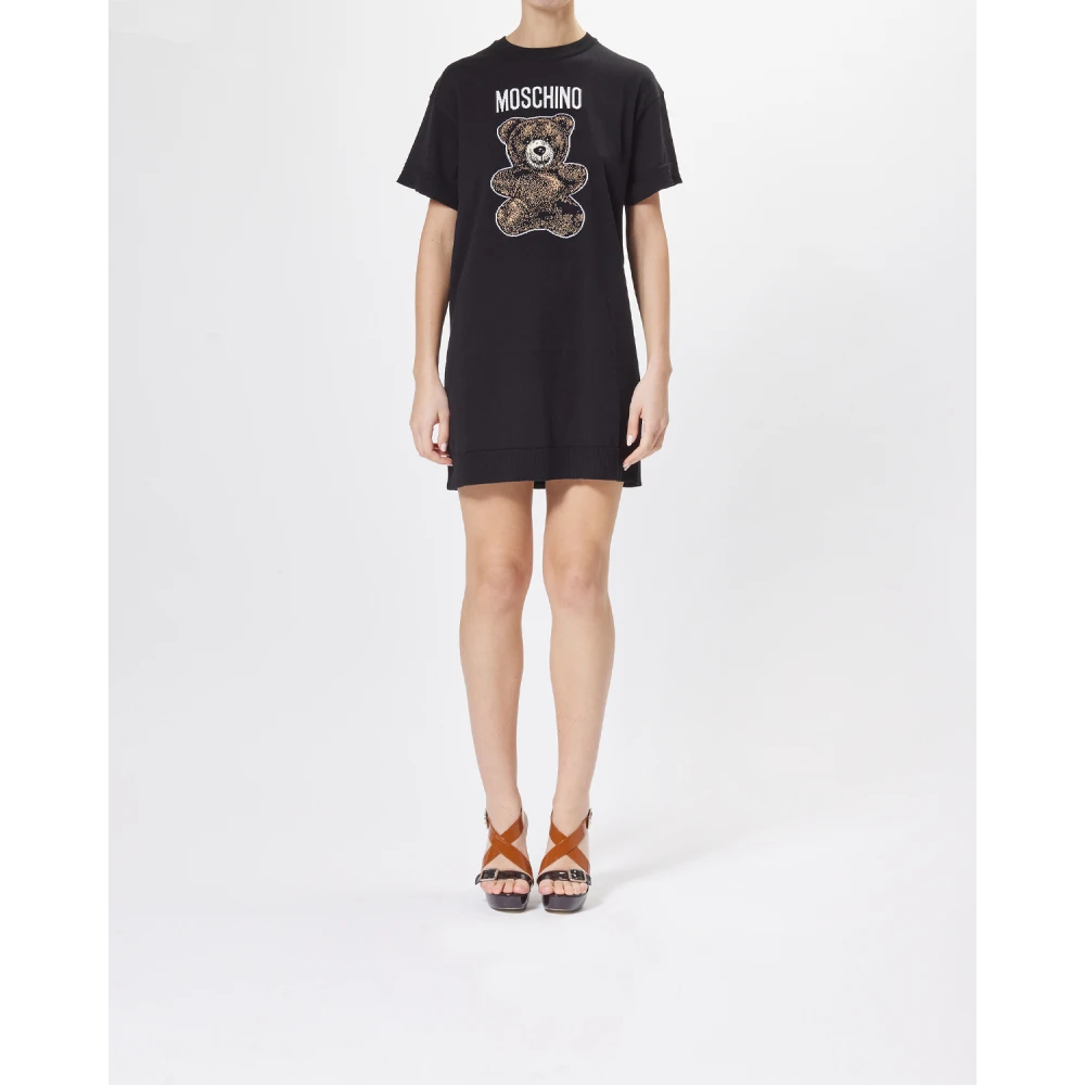 Moschino Adrian Gebreide Jurk met Beer Borduurwerk Black Dames