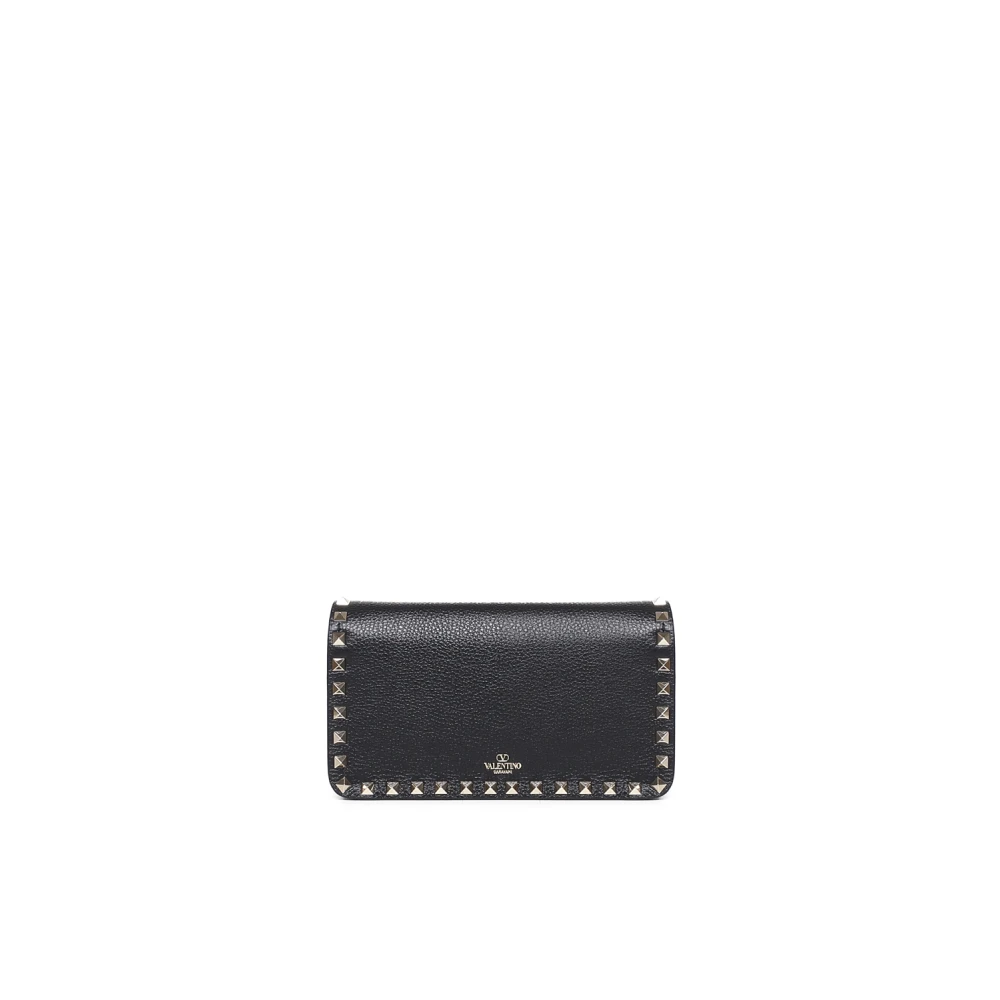 Valentino Garavani Zwarte kalfsleren portemonnee met iconische studs Black Dames