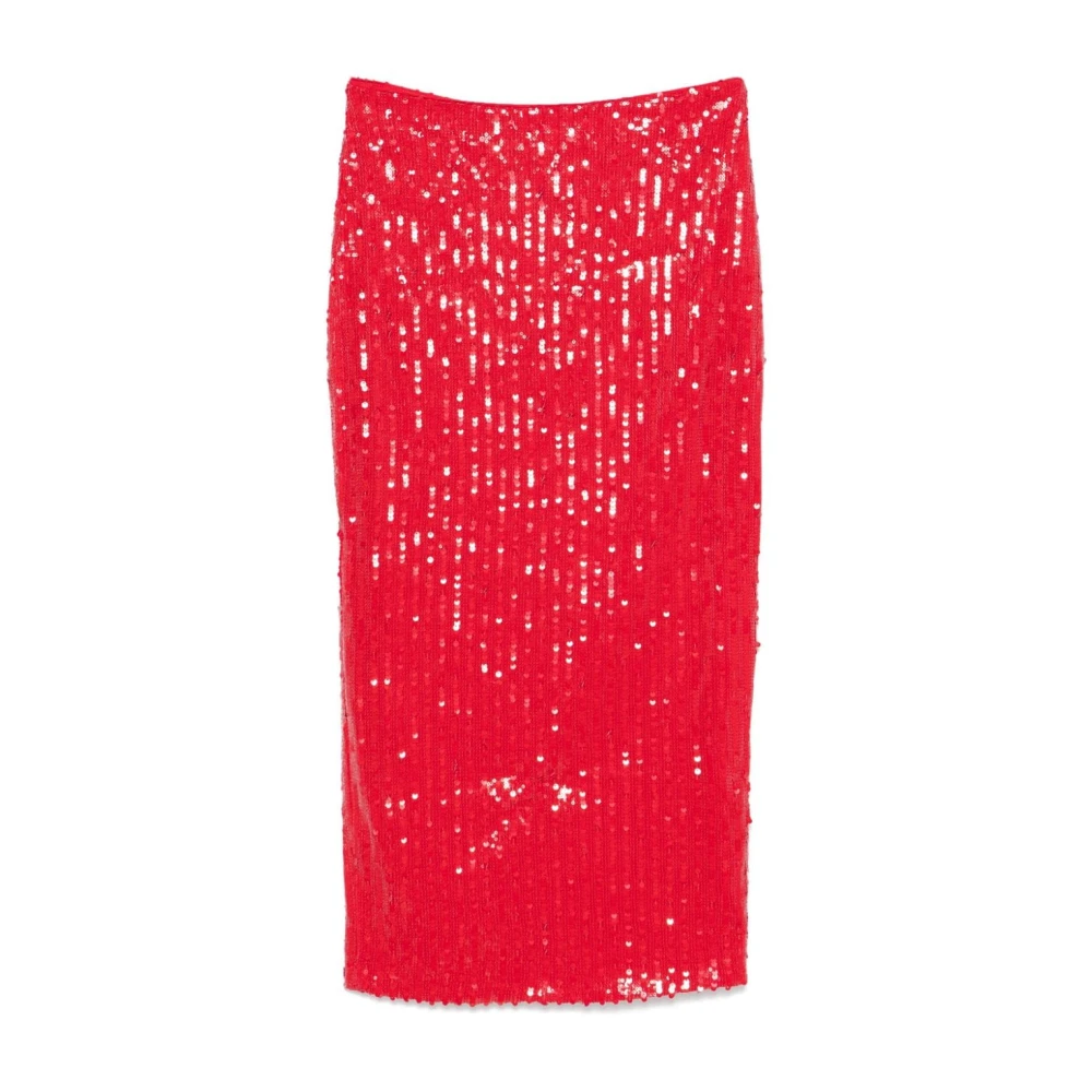 Rotate Birger Christensen Rode Paillet Midi Rok Red Dames