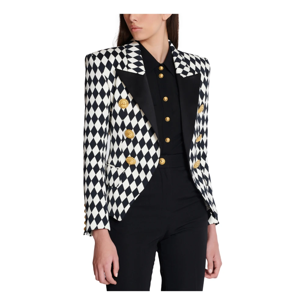 Balmain 6-knoops Diamond crêpe jas Black Dames
