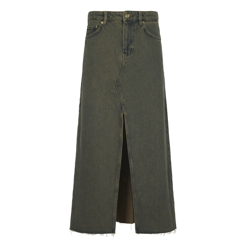 Ganni Denim Maxi Rok Brown Dames