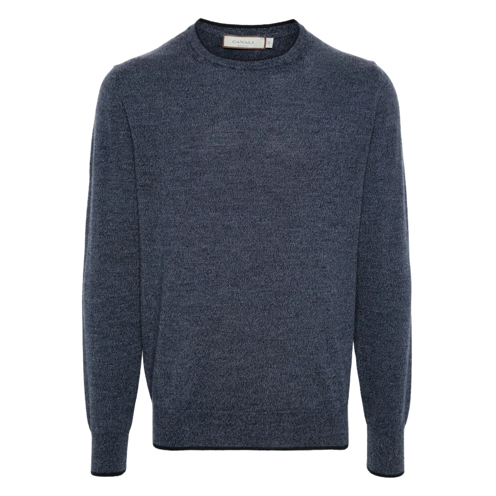 Canali Merino Wol Crew-neck Gebreide Kleding Blue Heren
