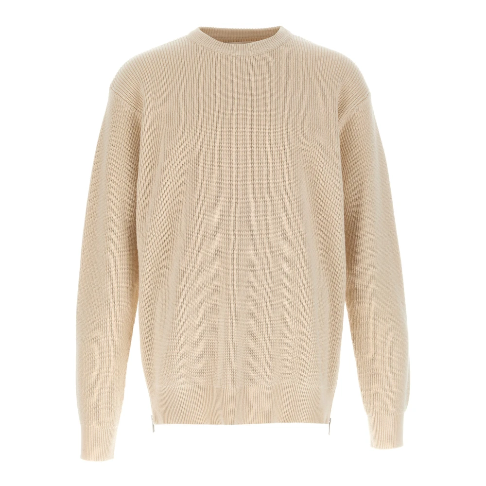 Jil Sander Men's Beige Round-Neck Knitwear, M, Zip Jumper