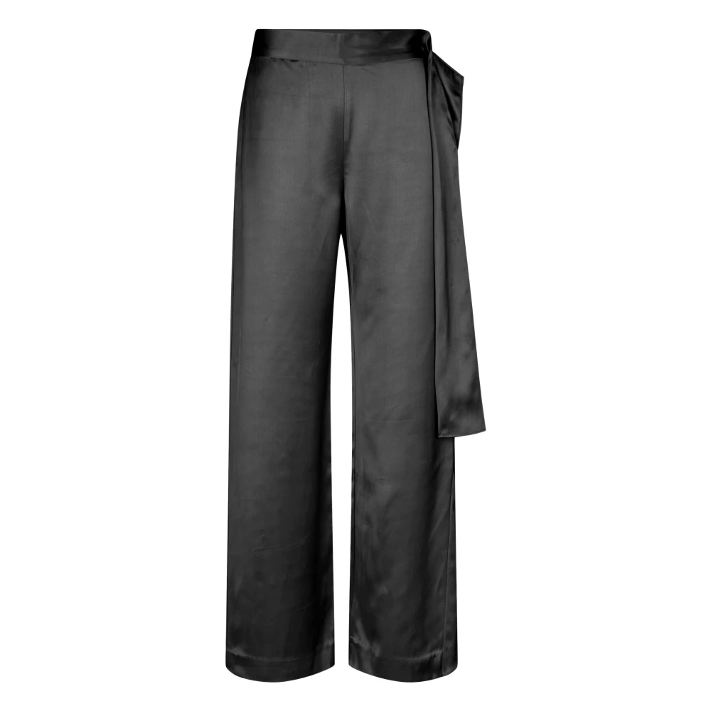 Stine Goya Black Satin Wide-Leg Trousers - Female - Wide Trousers - 2XS - Trousers