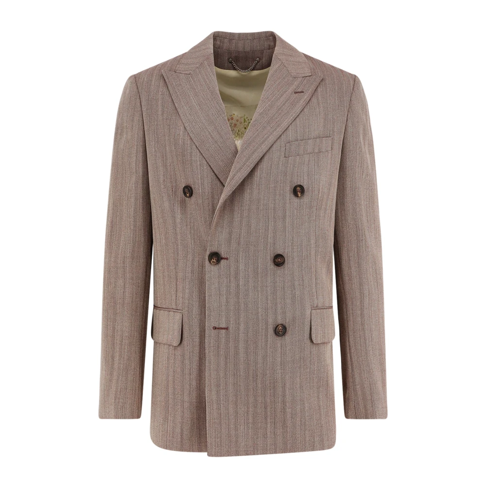 Golden Goose Men's Brown/Golden Double-Breasted Checked Wool Coat
