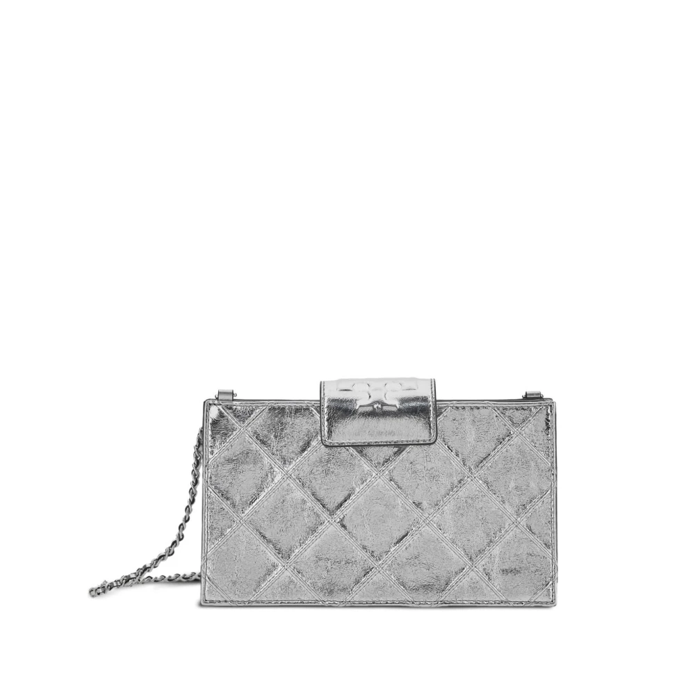 Tory Burch Women's Gray Kira Diamond Quilt Clover Chain Wallet