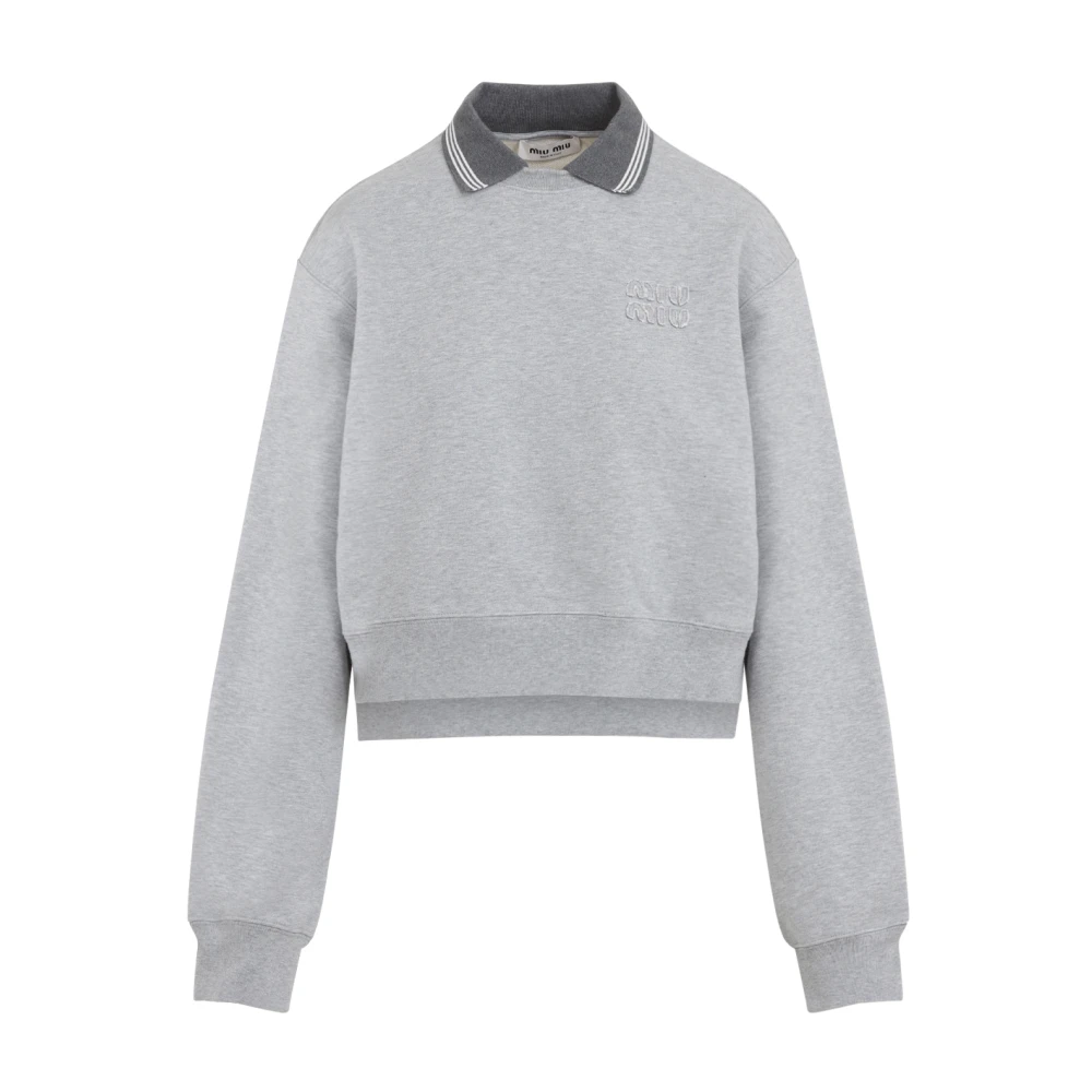 Miu Miu Women's Gray Sweatshirts, S, Grey Cotton Sweatshirt