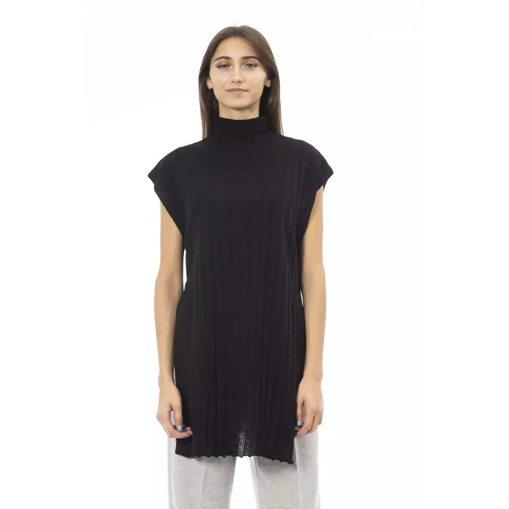 Alpha Studio Svart Nylon Turtleneck Sweater Black, Dam