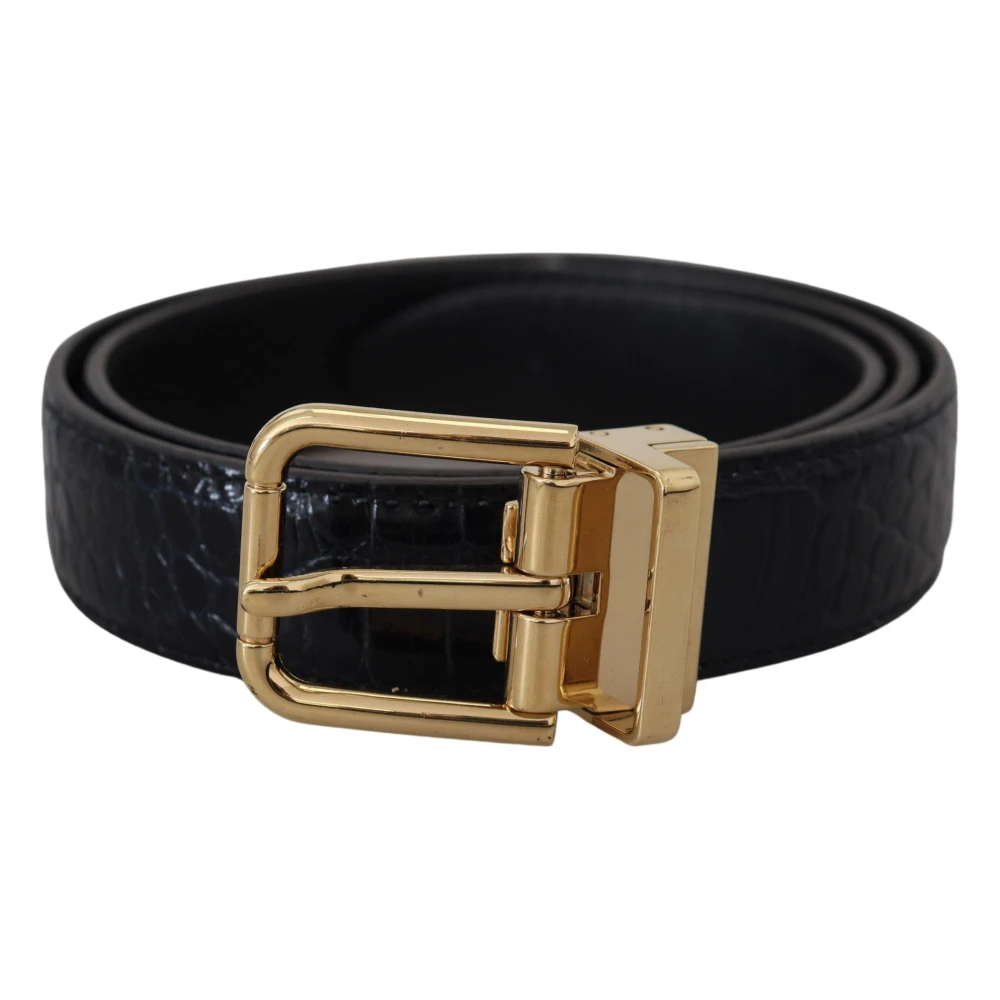 Dolce & Gabbana Zwarte exotische leren riem met gouden gesp Black Heren