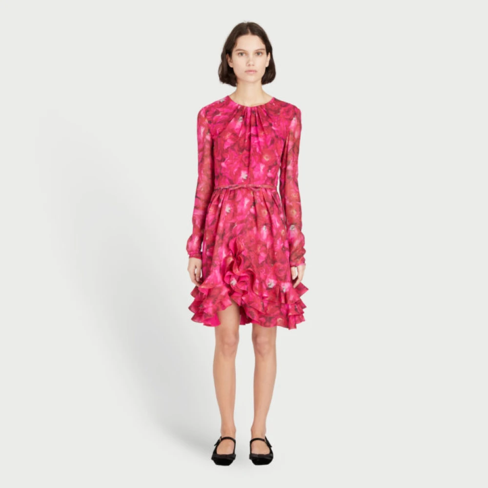 Giambattista Valli Zijden Fuchsia Print Jurk Pink Dames