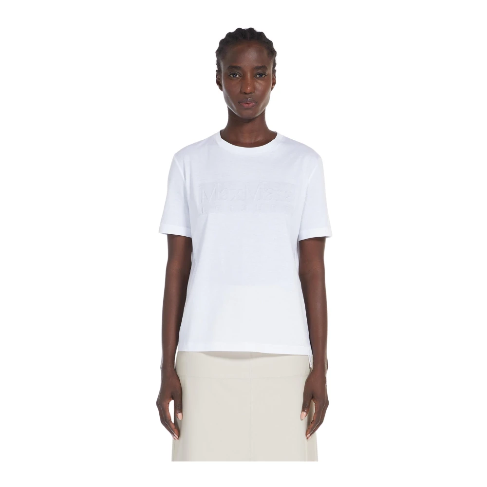 Max Mara Katoenen jersey T-shirt met korte mouwen en reliëflogo White Dames
