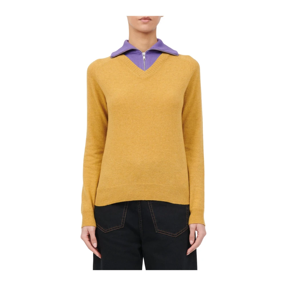 MM6 | Maglia in misto lana mostarda con collo a contrasto | Donna | S - Immagine 3