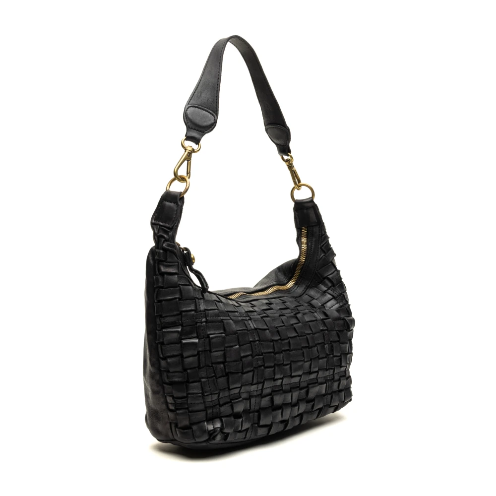 Campomaggi Zwarte schoudertas met decoratie Black Dames