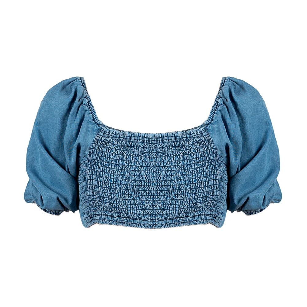 Patrizia Pepe Denim Crop Top med Square Neckline Blue, Dam