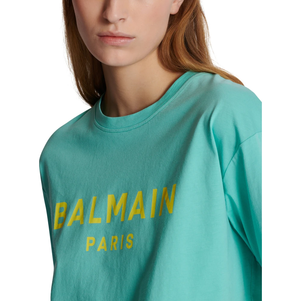 Balmain T-shirt met Paris print Blue Dames