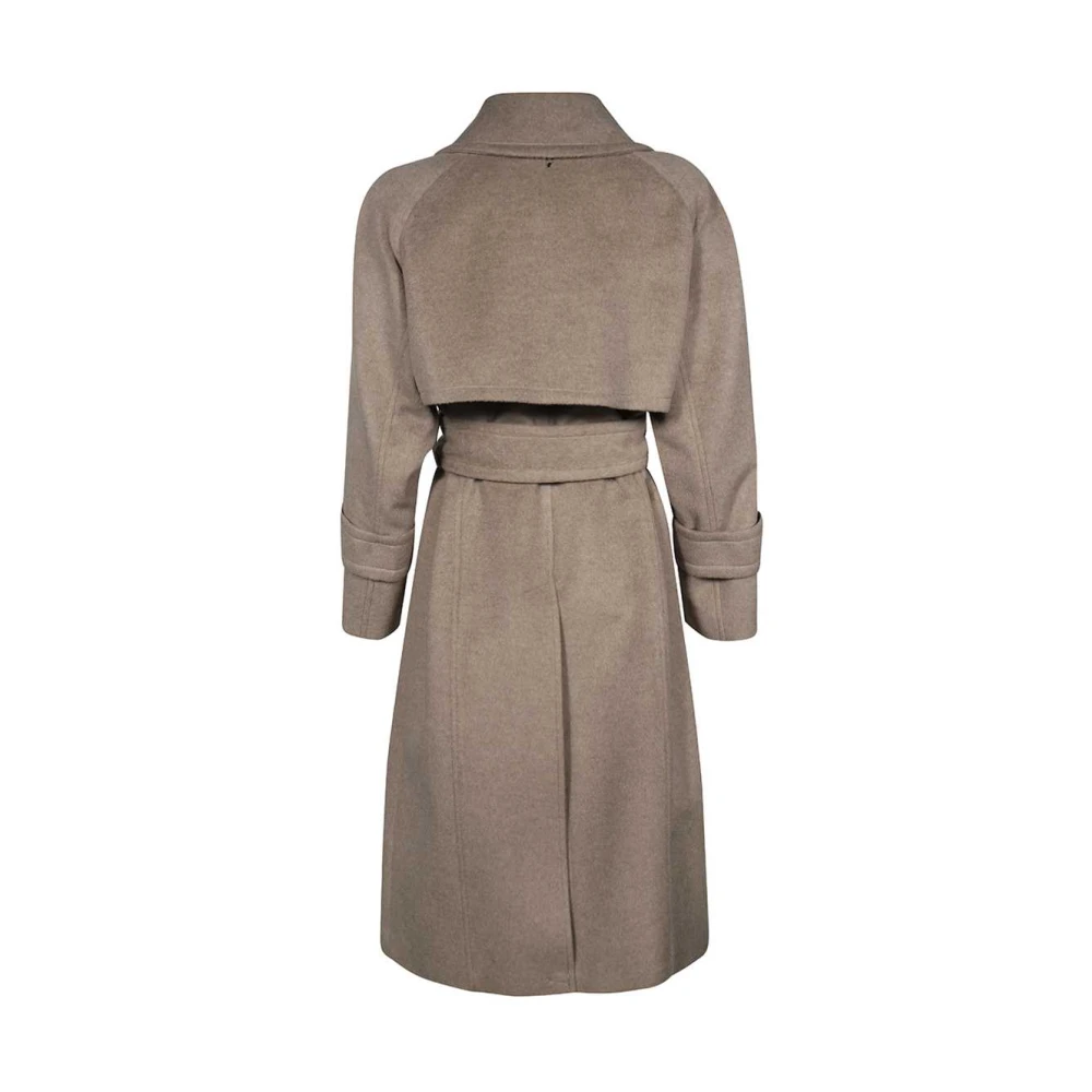 Dondup Dubbelrijige Wollen Jas met Tailleband Beige Dames