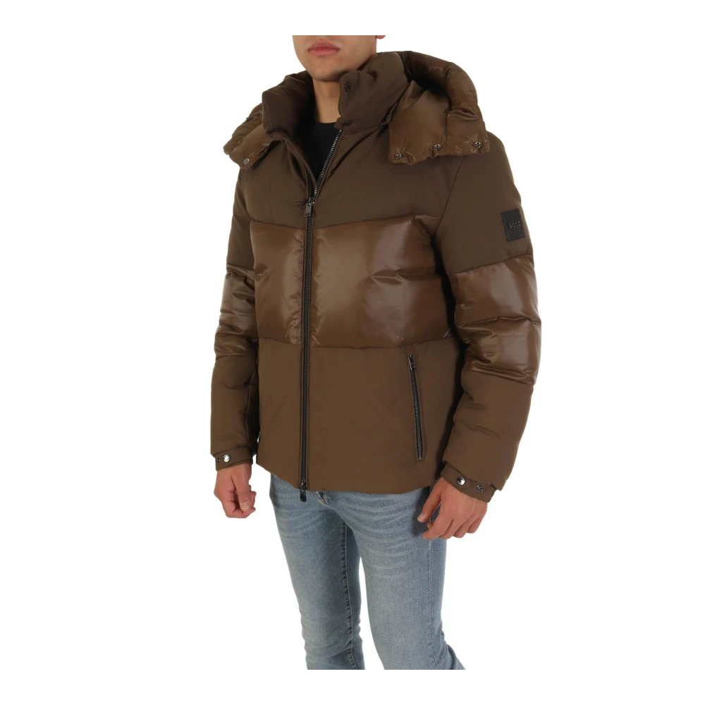 Hugo Boss Waterafstotende Hoodie met Dubbele Stofvulling Brown Heren