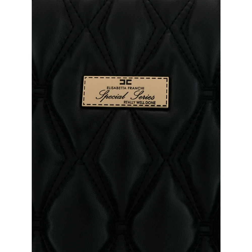 Elisabetta Franchi Gewatteerde Zwarte Schoudertas met Kettingen Black Dames
