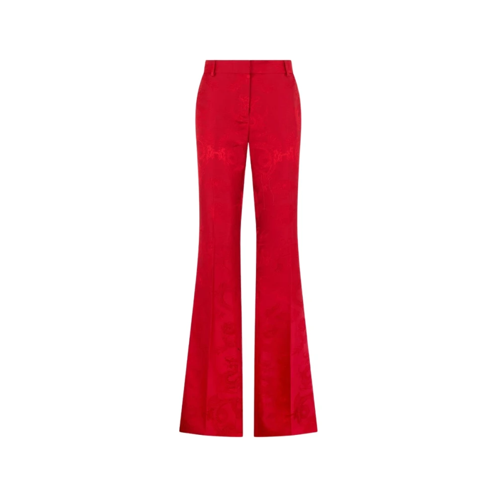 Roberto Cavalli Women's Red Wide Trousers, M, Florentine Flowers Jacquard Flare Trousers