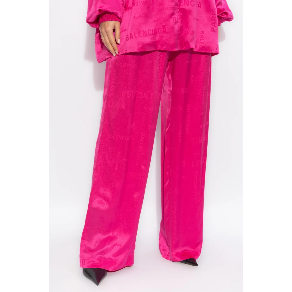 Balenciaga Zijden broek met logo Pink Dames